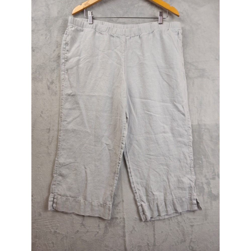 J Jill Womens Crop Pants Large Light Gray Pull On Pockets Coastal Elastic Waist